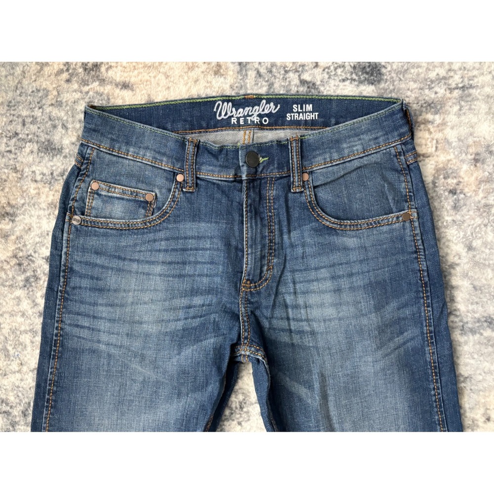 Wrangler Retro Slim Boot Jeans Mens 30x32 Blue Denim Western Bootcut Cowboy Fit‎ - Picture 2 of 11